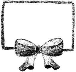 Chalk or crayon frame with bow and ribbon. Hand draw vector illustration for design template birthday, Christmas, wedding card, invitation, menu, poster, sale tag.