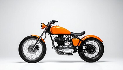 Fototapeta premium Vibrant Orange Custom Motorcycle: Studio Profile of a Retro Bobber Chopper Build