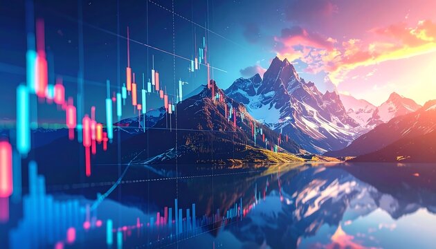 Financial Market Growth and Natures Serenity - A Fusion of Economic Trends and Majestic Landscapes.
