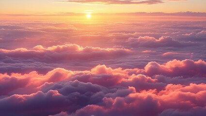 Golden Sunset Light Illuminates Soft Clouds in a Warm Evening Sky