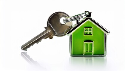 house keychain with green house pendant isolated on white or white background