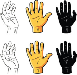 Open Hand Gesture Vector Set Outline, Colored, and Silhouette Styles for Human Body Parts