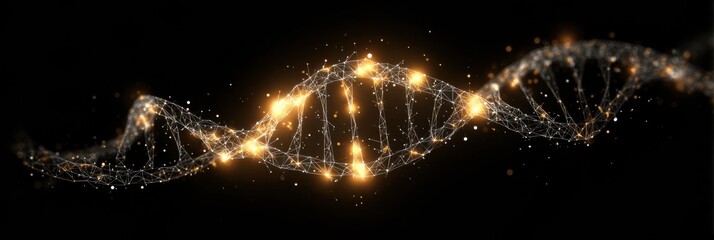 Elegant Glowing DNA Structure With Interconnected Nodes and Lights in a Dark Background Showcasing the Beauty of Genetics and Molecular Biology