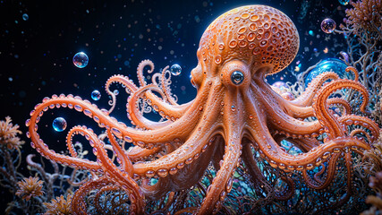 Octopus Swimming Underwater, Underwater Wildlife, Water, Marine Life, Coral Reef, Turquoise Ocean Waters, Sea Creature