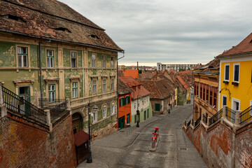 A beautiful historic street in the city of Sibiu. Transylvania. Romania