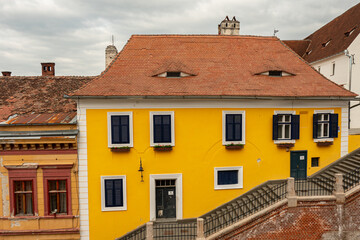 A beautiful historic street in the city of Sibiu. Transylvania. Romania