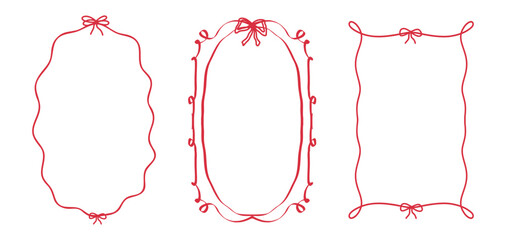 Quirky trendy Frame, Hand Drawn red Borders for Wedding Invitation, Whimsical chalk-style sketch ornaments, editable vector elements for social media, design, and decoration project Minimal line art