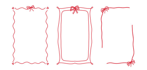 Whimsical chalk-style quirky trendy Frame, Hand Drawn red wave Borders for Wedding Invitation, editable vector elements for social media, design, and decoration project Minimal line art.