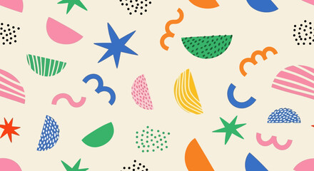 Colorful Geometric Shapes on Cream Background Abstract Pattern Design