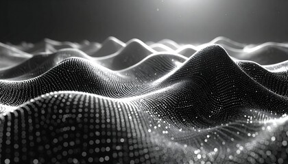 Abstract landscape of softly illuminated, undulating particles