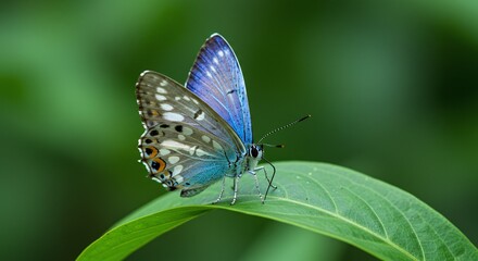 Obraz premium Vibrant Insect Detail: Butterfly (Lycaenidae family) with Blue and Orange Markings