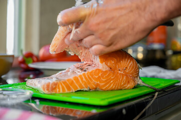 Checking fish fillet for bones