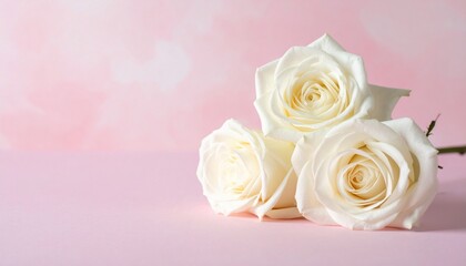 Fototapeta premium Pristine White Roses Bouquet on Soft Pink Background. Elegant Floral Display for Romance and Celebrations.