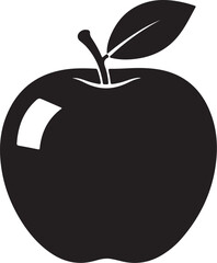 Black Silhouette of an Apple with Leaf and Stem fruit food also transparent background