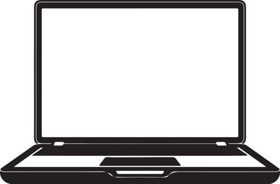 Black Silhouette of an Open Laptop Computer with a Blank Screen on a White Background technology device also transparent background