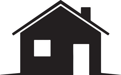 Simple Black Silhouette Icon of a House with a Chimney and Window home building also transparent background