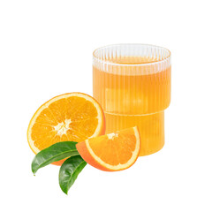 Orange fruit juice glass  and sliced orange fruit isolated on white background.