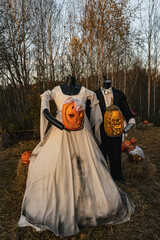 Headless Couple Halloween Forest Scene