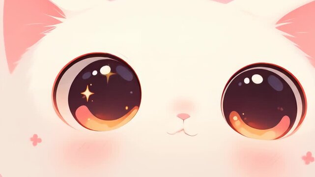 Close-up animation of two cute kawaii cats, flat vector style