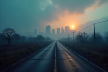 Fototapeta premium Desolate Cityscape at Twilight A Somber Reflection of Economic Decline