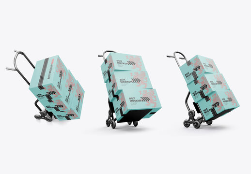 Boxes Hand Truck Mockup