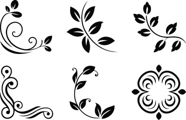 A collection of elegant floral corner designs and swirl ornaments