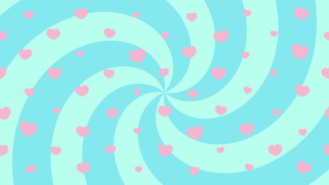 Spinning swirl motion background with floating pink hearts on a light blue gradient, creating a dreamy, romantic, and playful looping animation &mdash; ideal for Valentine&rsquo;s Day, love reels, or cheerful fes