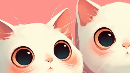 Close-up animation of two cute kawaii cats, flat vector style