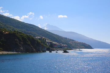 Naklejka premium Mount Athos - mountain on the Athos peninsula in northeastern Greece