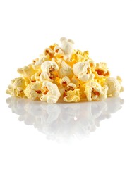 Pile of popcorn on white background