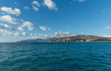 Beautiful west Oahu coastline vista viewed from a boat, Hawaii
