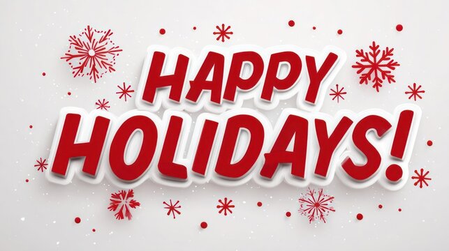Festive red happy holidays text design with snowflakes and confetti on a white background - Powered by Adobe