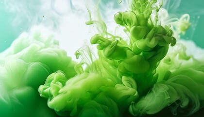 a background with vibrant green ink diffusing in water creating an organic and lively pattern that evokes feelings of nature and tranquility