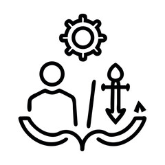 A vector icon of a nautical anchor and gear on a blue background is a clear symbol and design illustration for a business logo concept