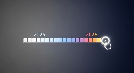 A progress bar showing the transition from 2025 to 2026, indicating the passage of time and anticipation for the upcoming year