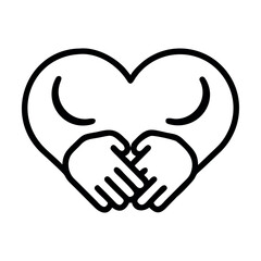 A romantic vector illustration of a red heart being held in hands, symbolizing love, care, and giving