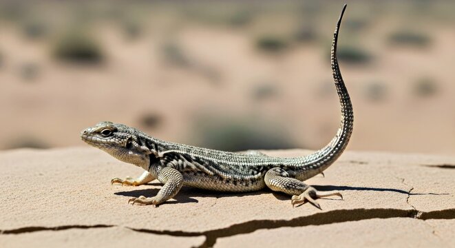 Pristurus Species Gecko Basking in Full Daylight on a Sun Warmed Cracked Stone Texture