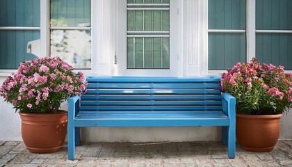 pet clinic exterior blue bench flowers