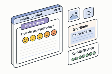 Online journal interface for mood logging and self-reflection activities