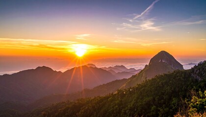 Breathtaking vista of a mountainous landscape at dawn