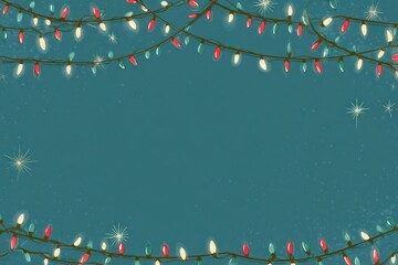 Festive string lights with red and white bulbs creating a decorative border on a teal background