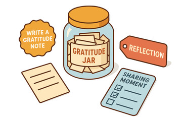 Gratitude jar with notes and reflection cards for mindful moments