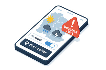 Emergency weather alert on smartphone interface with forecast and shelter options