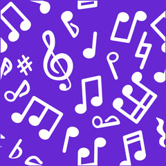Abstract music seamless pattern of music notes. blue  and  white music background. Vector illustration melody.