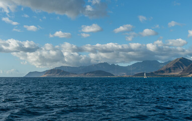 Beautiful west Oahu coastline vista viewed from a boat, Hawaii