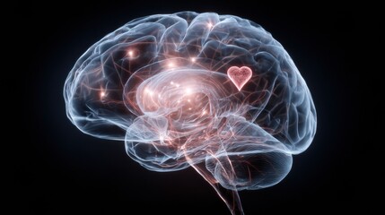 Fototapeta premium Exploration of the Human Brain and Its Emotional Connections Represented With Glowing Patterns and Heart Symbol