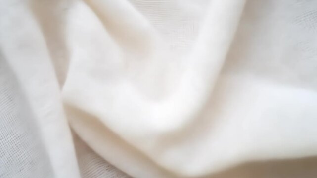 Close-up view of a delicate white textile with varying light and shadow creating soft, undulating folds and a gently textured surface.