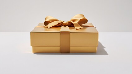 Elegant gold gift box tied with a satin ribbon bow for a special occasion