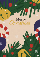 Colorful holiday card featuring festive decorations and a cheerful Merry Christmas message designed for the winter season