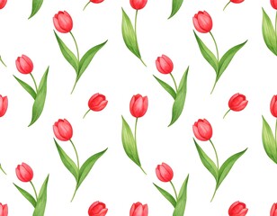 Red tulip floral seamless pattern